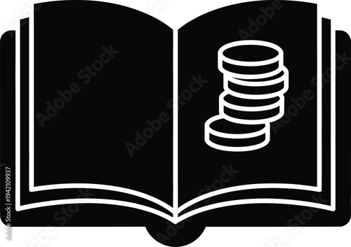 Book Ledger and Money Coins Accounting Silhouette Illustration