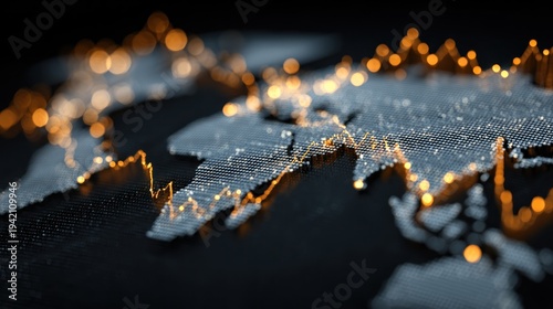 Abstract global financial graph overlay on a world map with glowing lights symbolizing data