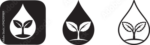 Water drop leaf silhouette eco icon.