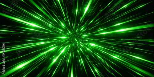 A bright abstract green and light background featuring a space design with stars, glowing fractal rays, and a burst of energy in a shining galaxy pattern