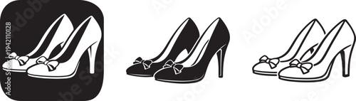 Classic women high heels bow line icon.