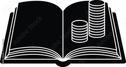 Finance Accounting Ledger and Cash Coins Silhouette Illustration