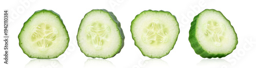 Set of fresh cucumber slices close up