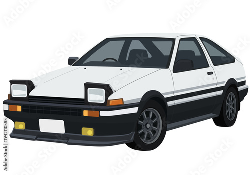 Classic Japanese  1980s Pop-up Headlight Sport Coupe, Iconic 80s Drift Hatchback Car