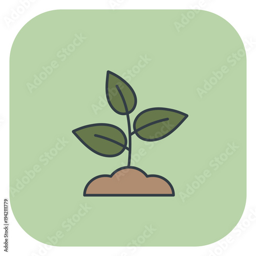Green young sprout growing from soil on light green background. Vector illustration for spring design