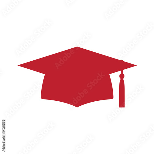 Red graduation cap icon with tassel on right side for education and academic achievement symbols