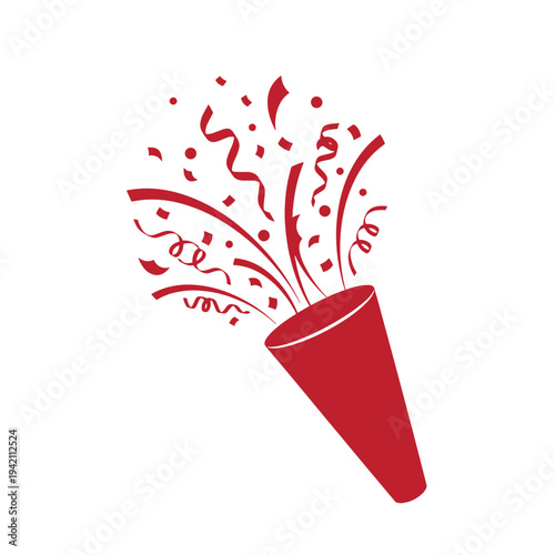 Red party horn with confetti and ribbons coming out  celebration and fun  party decoration
