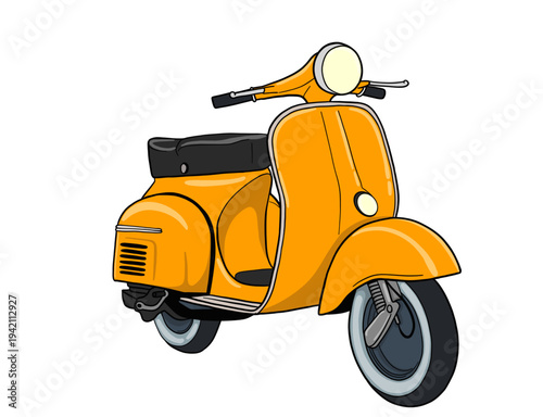 Classic Yellow Retro Scooter Vector Illustration