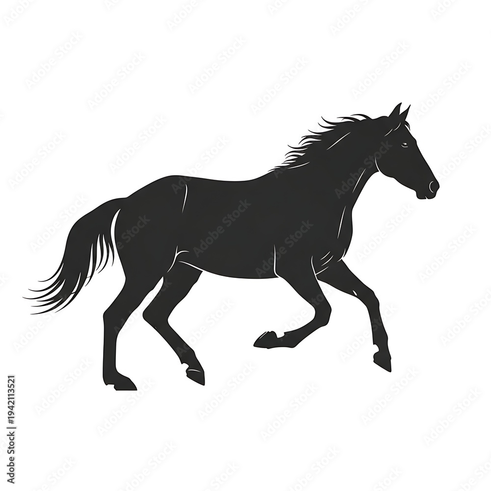 Obraz premium Black silhouette of a running horse.