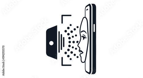 Facial recognition technology illustration featuring a smartphone and scanning process