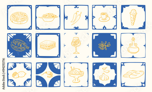 Food Icons Tile Pattern Hand Drawn