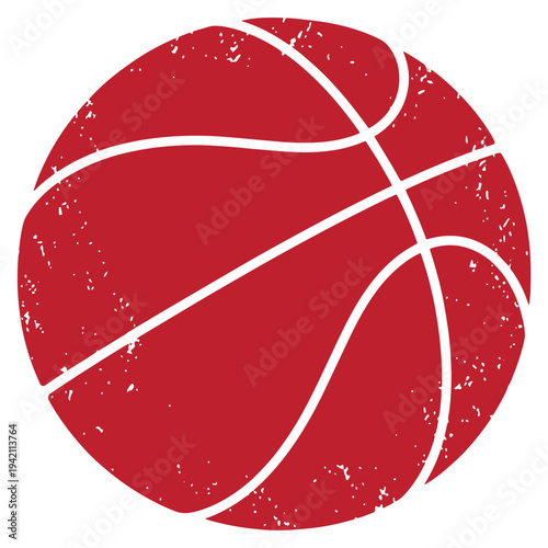 Red vintage basketball ball with white lines isolated on white background