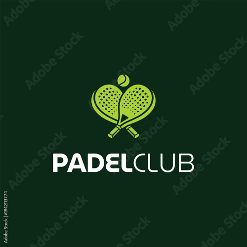 Creative modern paddle club logo template. Padel Tennis ball with racket symbol, sport logo design vector illustration