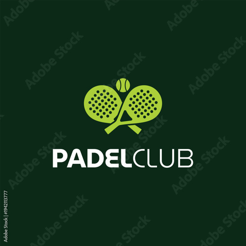 Creative modern paddle club logo template. Padel Tennis ball with racket symbol, sport logo design vector illustration