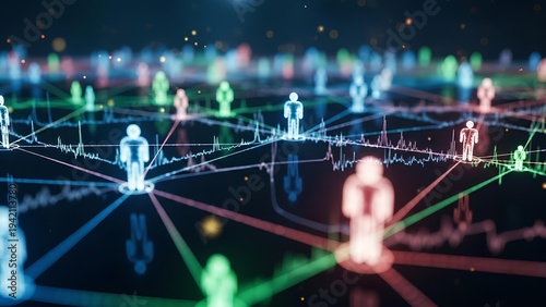 Abstract Network of Connected People Icons in Digital Space.