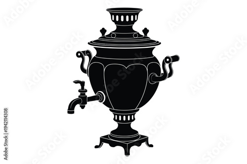 Russian samovar tea urn vector silhouette