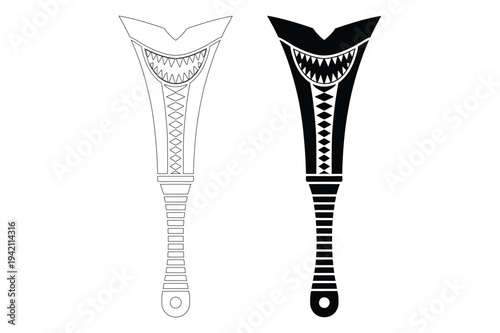 Tribal war club with shark teeth design vector
