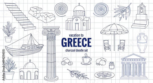 Scenic Greece Travel Destination Sketches for Adventure and Vacation Planning