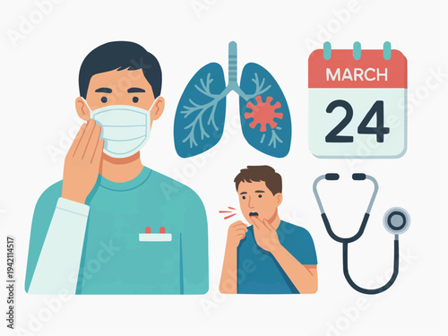 Flat Design Tuberculosis Symptoms and Prevention Icons Set