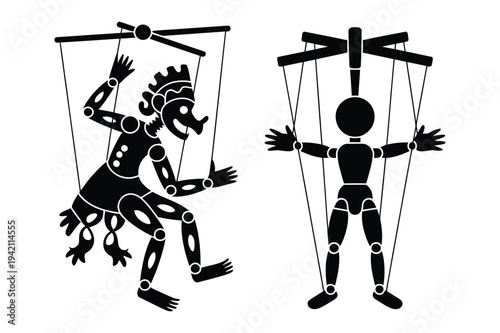 Traditional indonesian puppet silhouettes, marionette figures