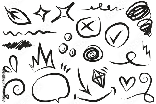 Collection of hand drawn symbols and shapes