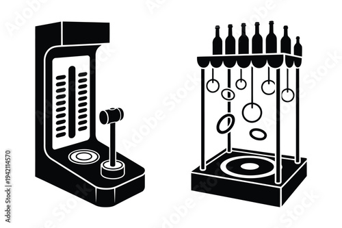 Arcade game machine and bottle toss game silhouettes