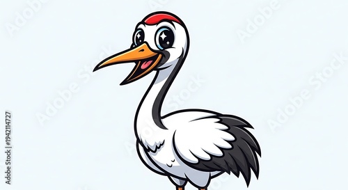 Cartoon bird with orange beak standing.