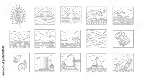 Set of 12 Elegant Nature and Landscape Icons for Creative Visuals