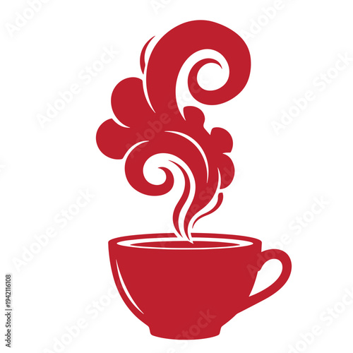 red coffee cup with steam rising  hot beverage icon  drink symbol