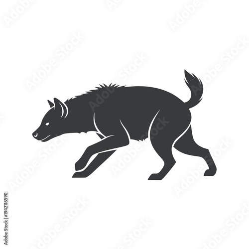 Silhouette of a running wolf isolated on a white background.