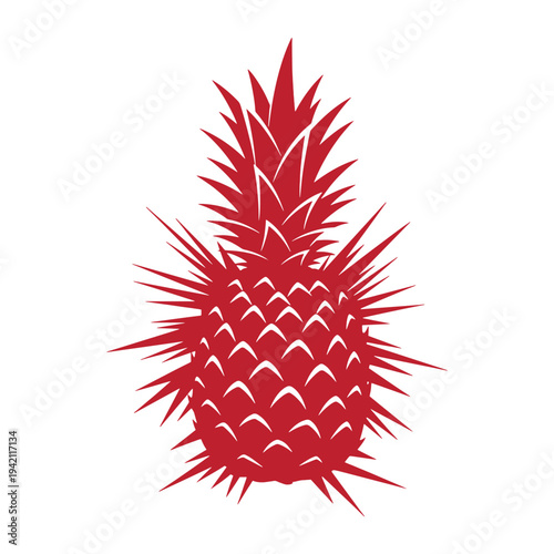 Red prickly pineapple fruit icon with spiky leaves and tough skin texture