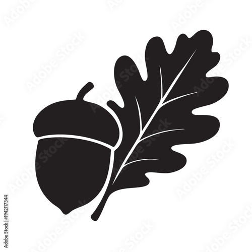 Oak leaf and acorn nut silhouette vector illustration