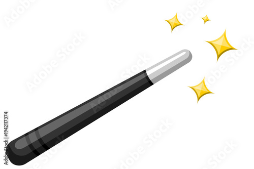 Magic wand vector illustration with sparkling yellow stars isolated on white background. Professional magician tool for achievement concept, success motivation, and fantasy storytelling graphic design