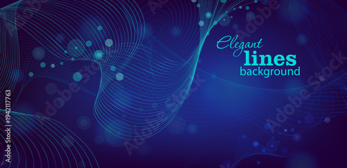 Blue neon background with graceful lines. Hand drawn. Not AI, vector illustration.