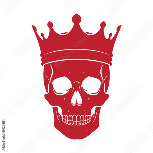Red skull wearing a crown on white background  symbol of power and rebellion