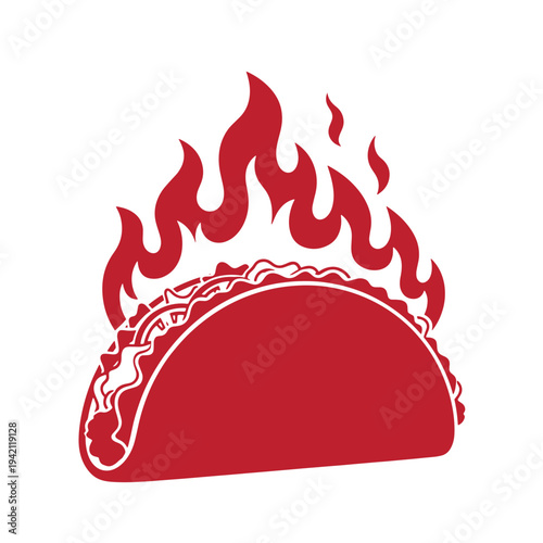 red taco with flames on top isolated on white background  hot food