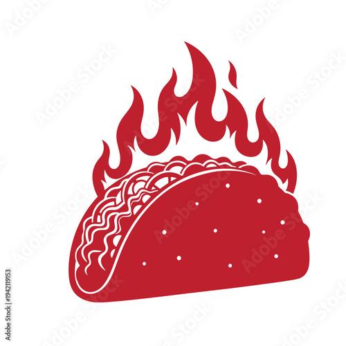red taco with flames coming out of it on white background