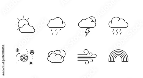 Weather condition icons featuring sun, clouds, rain, and other weather phenomena