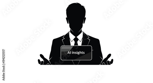 Vector silhouette of businessman presenting AI insights