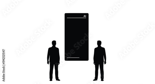 Vector illustration of two men standing next to a smartphone