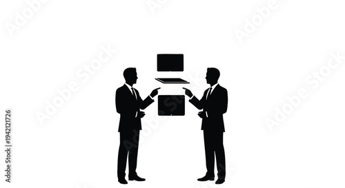 Vector illustration of two businessmen exchanging documents