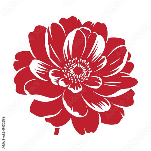 red flower graphic illustration with white accents and details isolated on white background