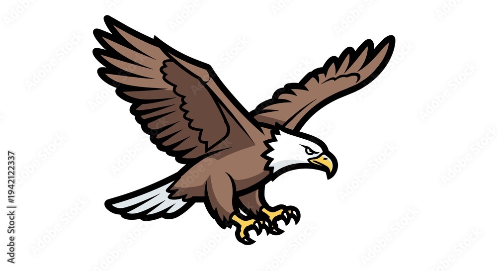 Fototapeta premium Bald eagle flying with wings spread vector illustration