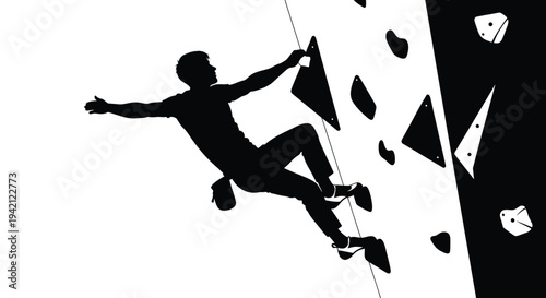 Vector silhouette of a man rock climbing