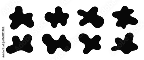 Collection of Eight Black Organic Blob Shapes on White Background abstract
