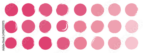 Collection of Pink and Red Brush Stroke Circles on White Background grunge