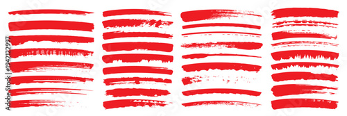 Collection of Red Brush Stroke and Paint Mark Elements on White Background texture