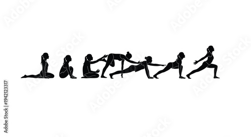 Set of 7 yoga poses vector illustrations