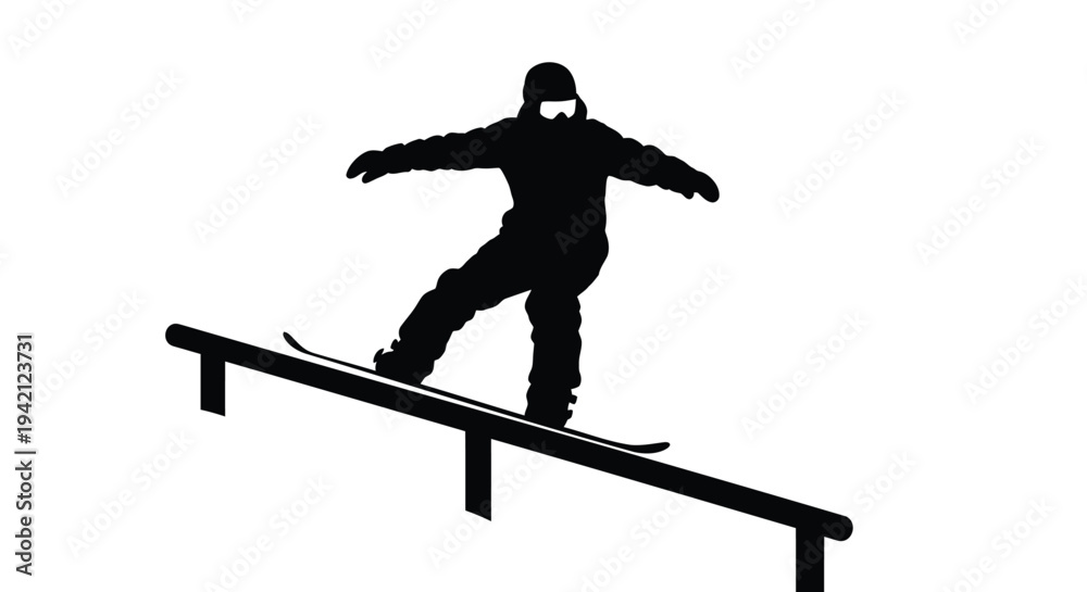 Naklejka premium Vector illustration of a snowboarder on a rail