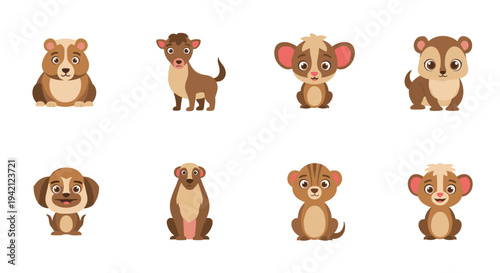 Cute cartoon baby animals set isolated on white background